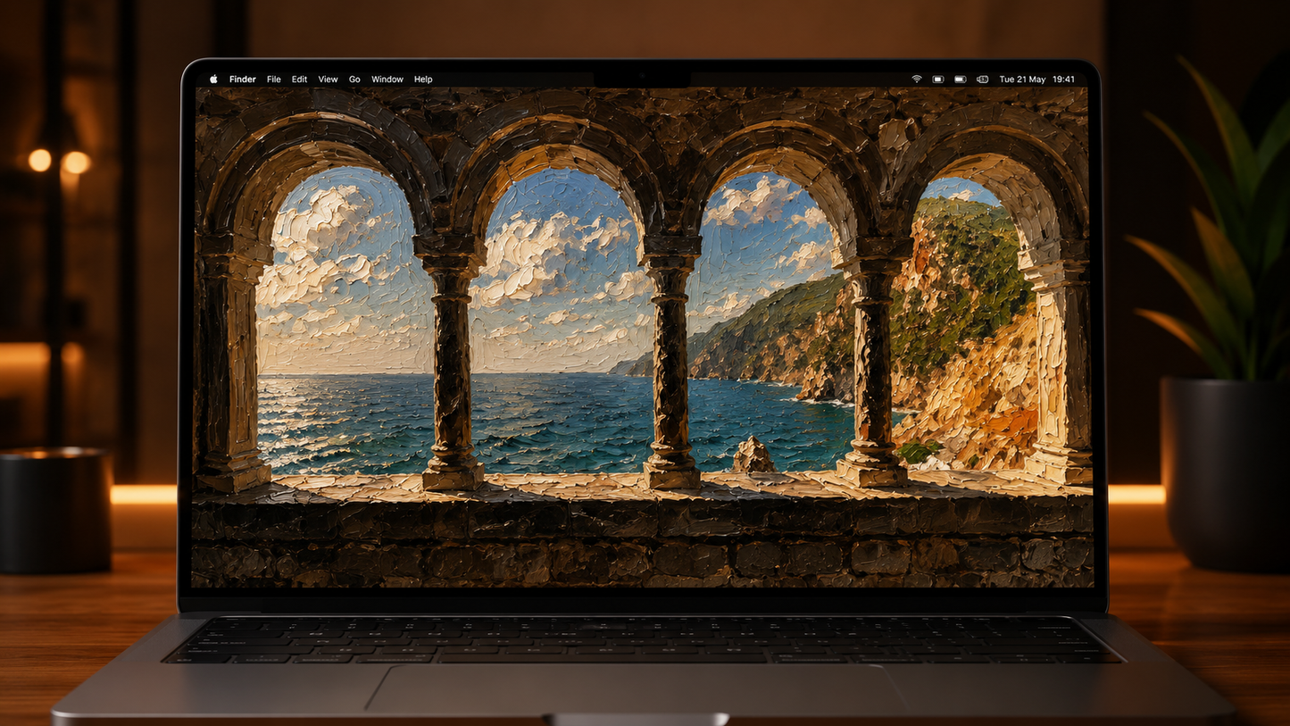 Coastal Arches – Luxury Oil Painting Wallpaper